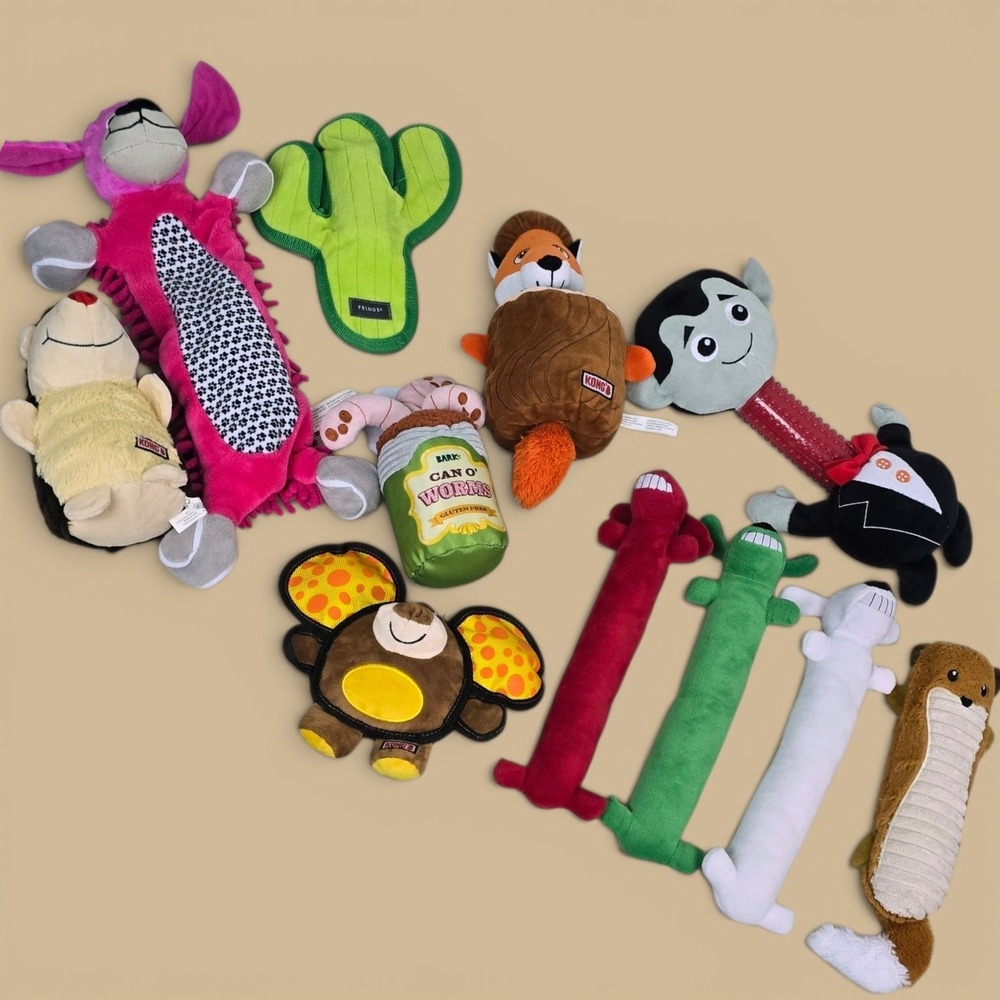 KONG BARK Fringe Plush Dog Toy Lot 11pc Hedgehog Fox Cactus Squeaky Bundle